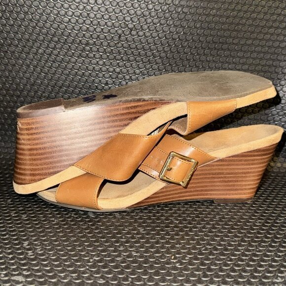 Vionic Libbie Brown Leather Criss Cross Wedge Sandals Shoes Women's Size 8 - Picture 5 of 9